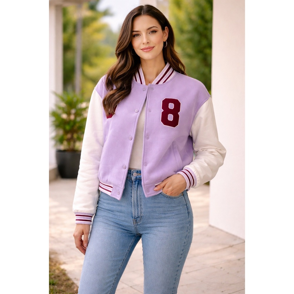 BlueAge Collection- Women's Purple and White Bomber Jacket‎ Size XL